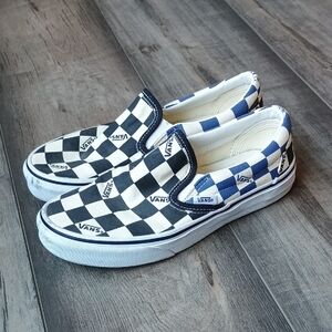 Vans Kids Black and Blue Checkered Slip-On Sneakers
